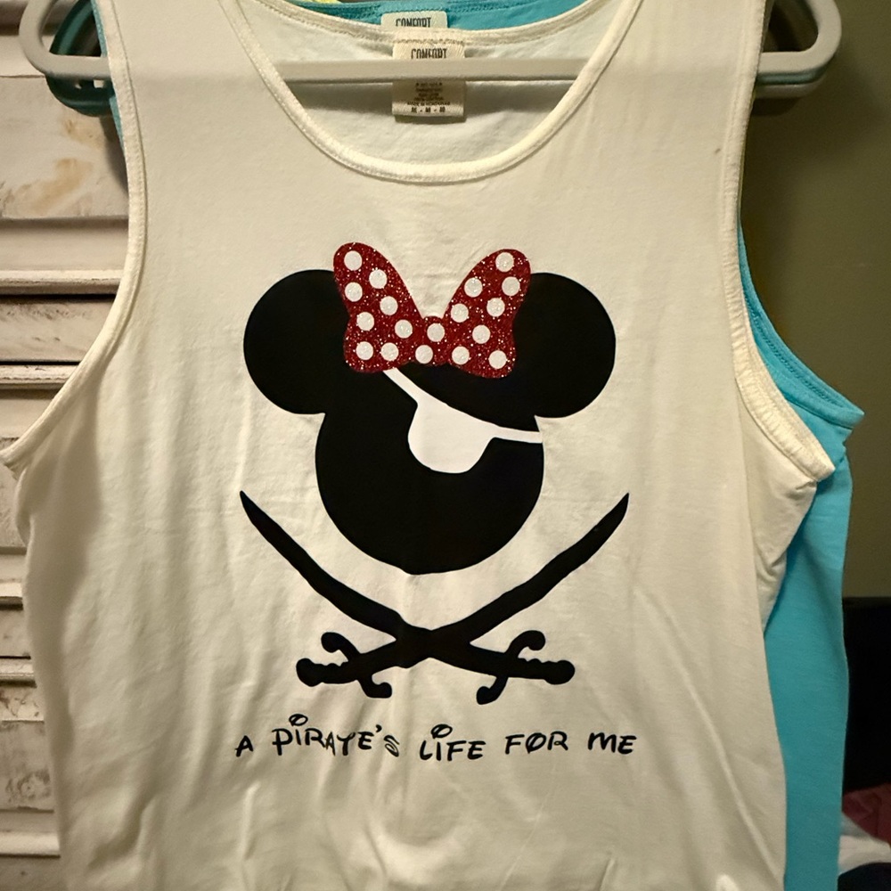 Comfort Colors White and Black Pirate Minnie Mouse Tank Top